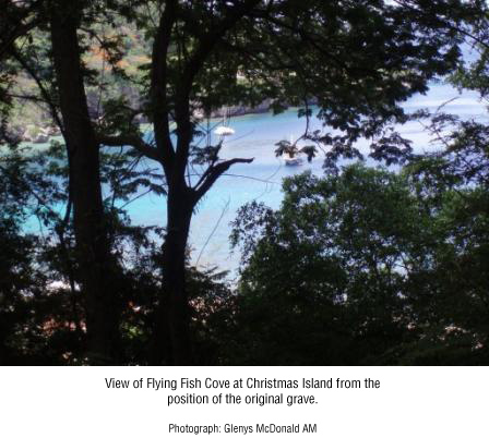 View of Flying Fish Cove at Christmas Island from the position of the original grave